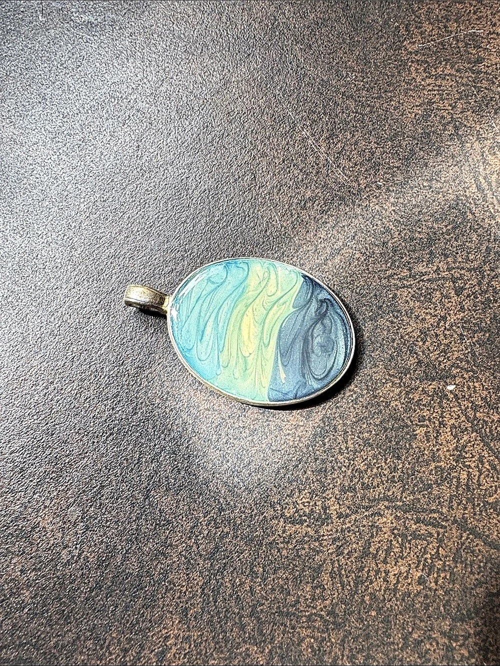 Coastal Beachy Vibes! Blue & Green Ocean Waves Oval Pendant
